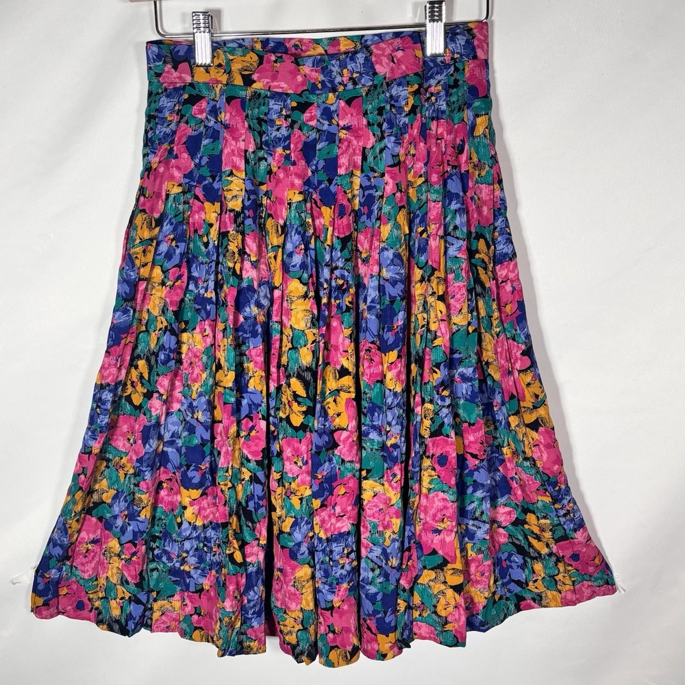 Vintage 90s Floral Midi Skirt Small 4 Cottage Whimsi Maximalist Statement Talbot